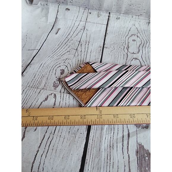 Michael Kors Pink Black Gray White Stripe 100% Silk Skinny Tie - Picture 9 of 9
